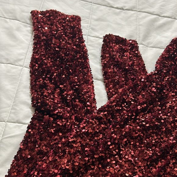 Sold Fashion Nova Isabeli Sequin Jumpsuit - Burgundy - Picture 8 of 12